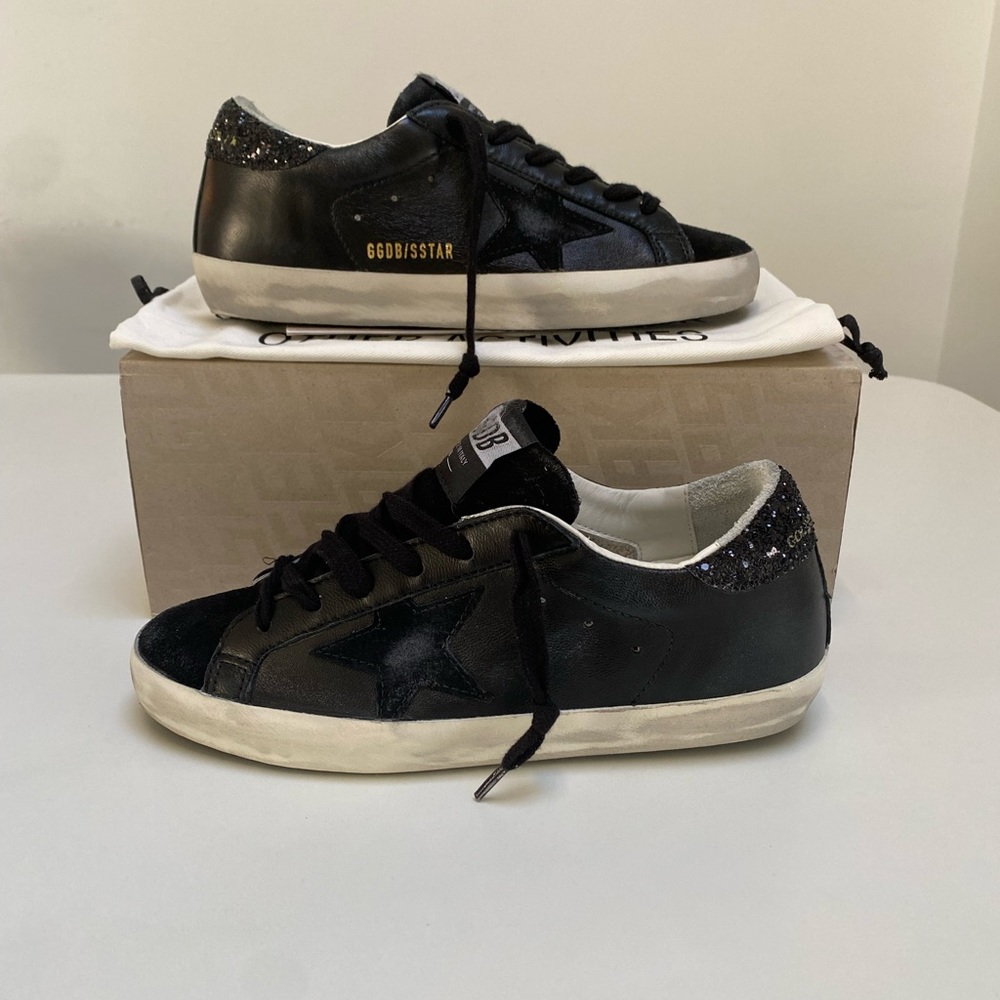 Golden Goose Superstar Sneaker Black Leather/Suede/Glitter sz 36 New in Box - Picture 6 of 15